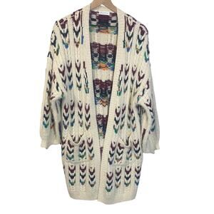 Janice Apparel Fuzzy Knit Duster Cardigan Sweater Cream Burgundy Green One Size